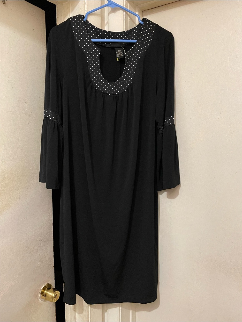 Lane Bryant Black Polka Dot Trim 3/4 Sleeve Knit Shift Dress 18/20 Plus